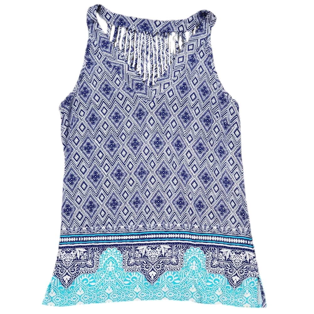 Skies Are Blue Bohemian V-Neck Strappy Rayon Tank Top Stretch Boho S